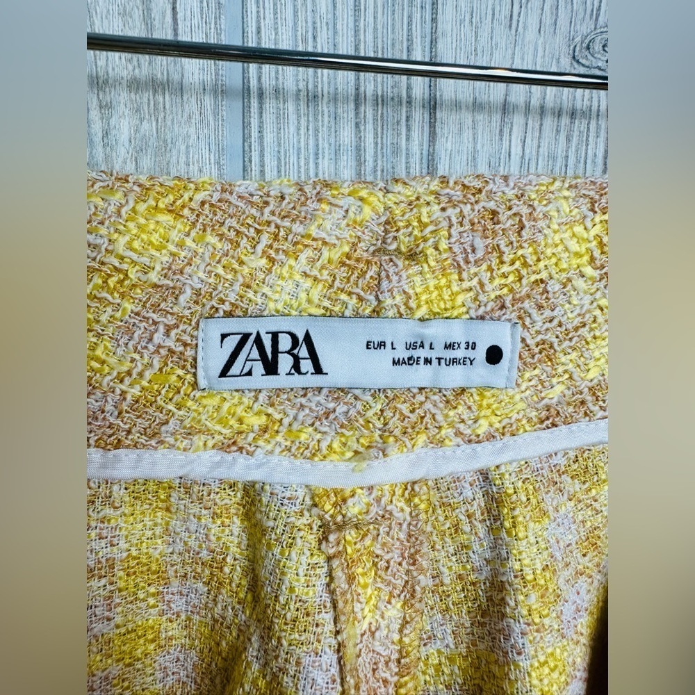 ZARA TWEED TROUSER Cropped Pants Wide Leg Culottes Large Womens Knit Yellow - Picture 10 of 15